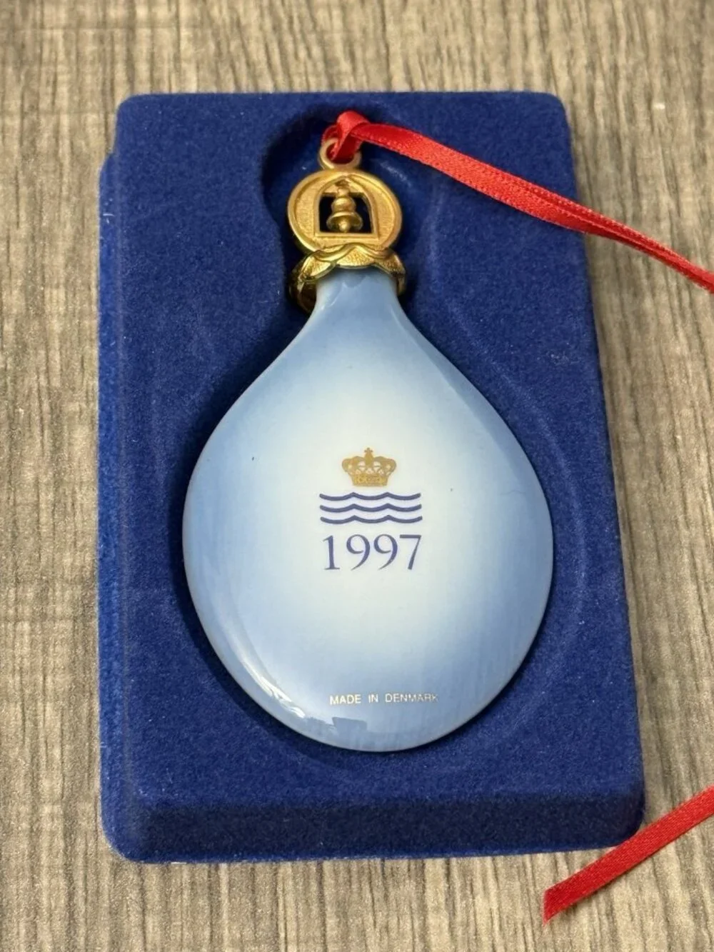 1997 Royal Copenhagen Ornament Blue Hanging Teardrop Denmark Christmas Drop OC32